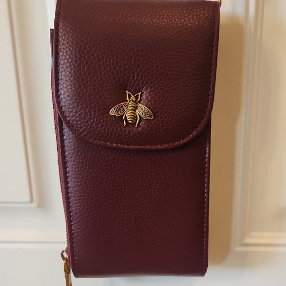 Accessories - Burgundy Crossbody Bag with Gold Bee Accent